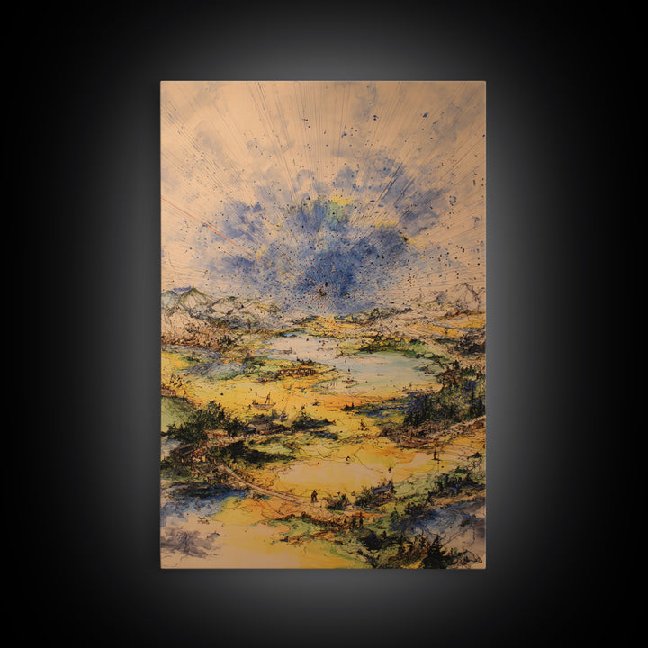 Golden Valley Storm Burst Canvas Print, Abstract Landscape Wall Art, Earth Tone Modern Home Decor For Living Room And Office Gift