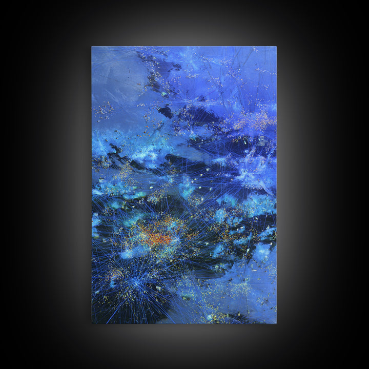 Blue Abstract City Lights Network Canvas Print, Digital Wall Art, Modern Starry Statement Decor For Office And Home Gift