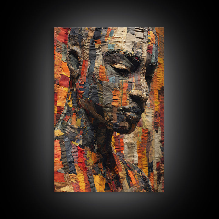 Textured African Woman Portrait Canvas Print, African Fabric Art, Black Female Art, Melanin Artwork, Cultural Home Decor