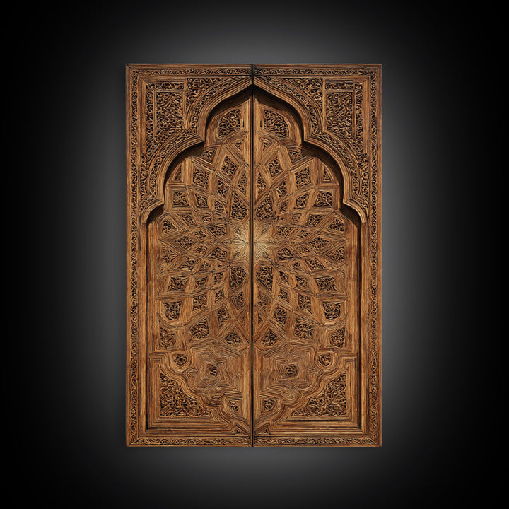 Geometric Moroccan Carved Wood Door Framed Canvas Print, African Wall Decor, Tribal Art Decor, Elegant Home Decor, Statement Piece