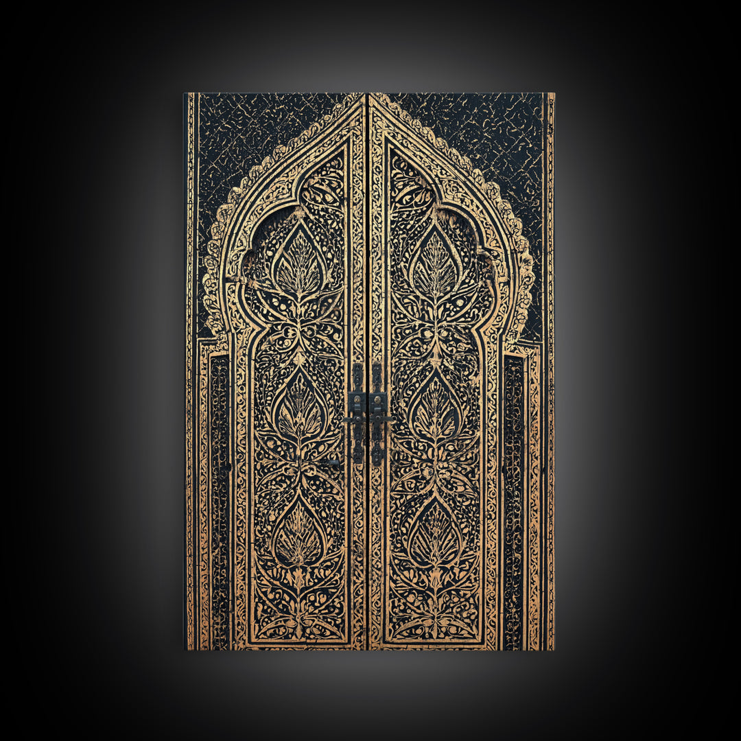 Black And Gold Ornate African Door Canvas Print, African Wall Art, Luxury Canvas Art, Spiritual Wall Decor, Boho Decor, Gold Black Canvas