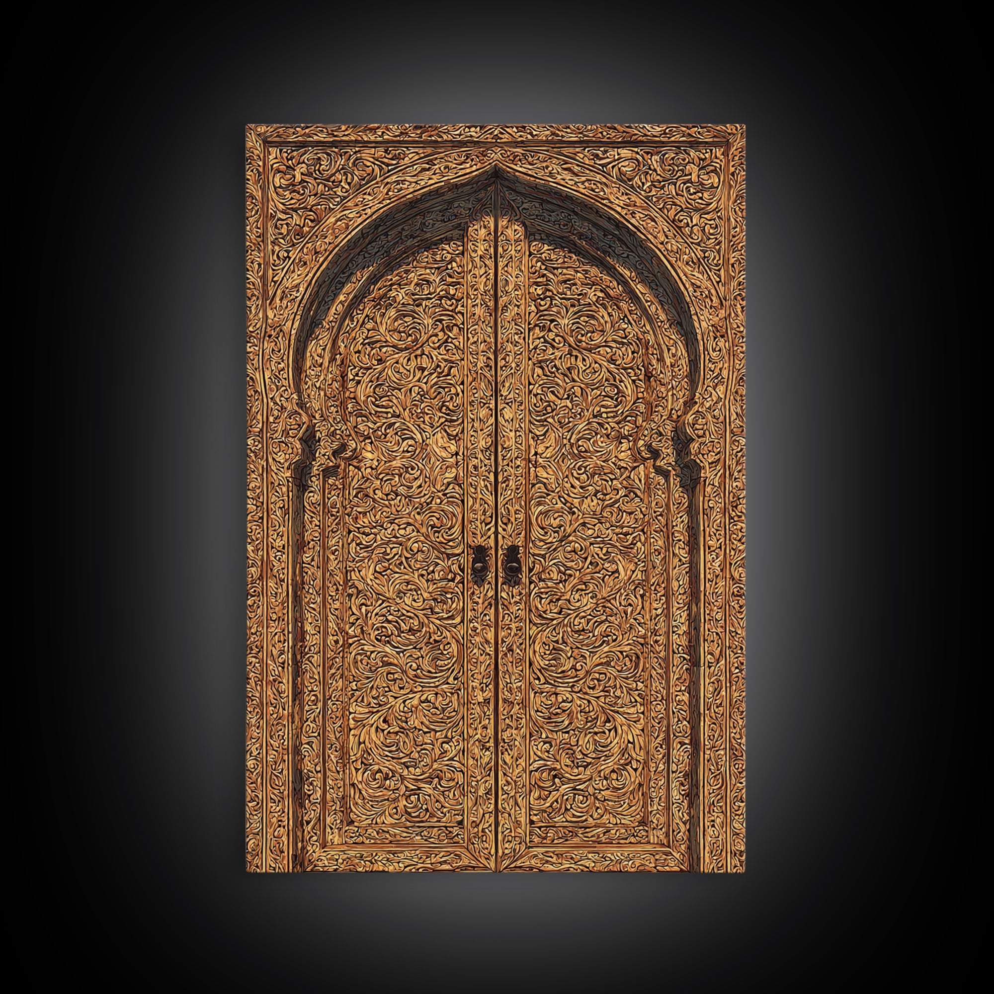 Golden Floral African Carved Door Canvas Print, African Art Decor, Elegant Home Decor, Bohemian Wall Decor, Wood Patterns