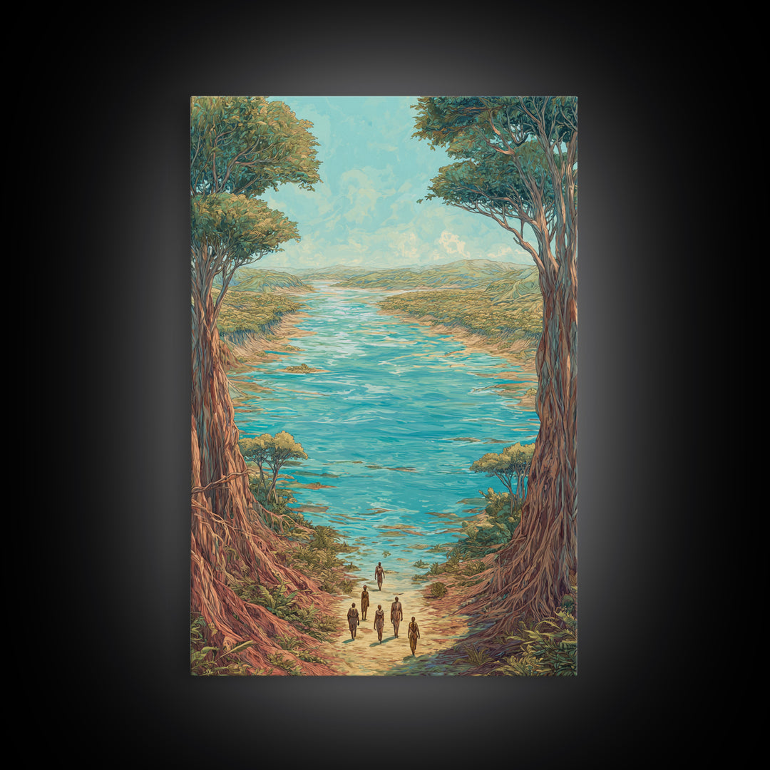 Turquoise African River Landscape Canvas Print, Jungle African, Safari Art, Nature Scene Art, Large Wall Art, Home Decor Gift