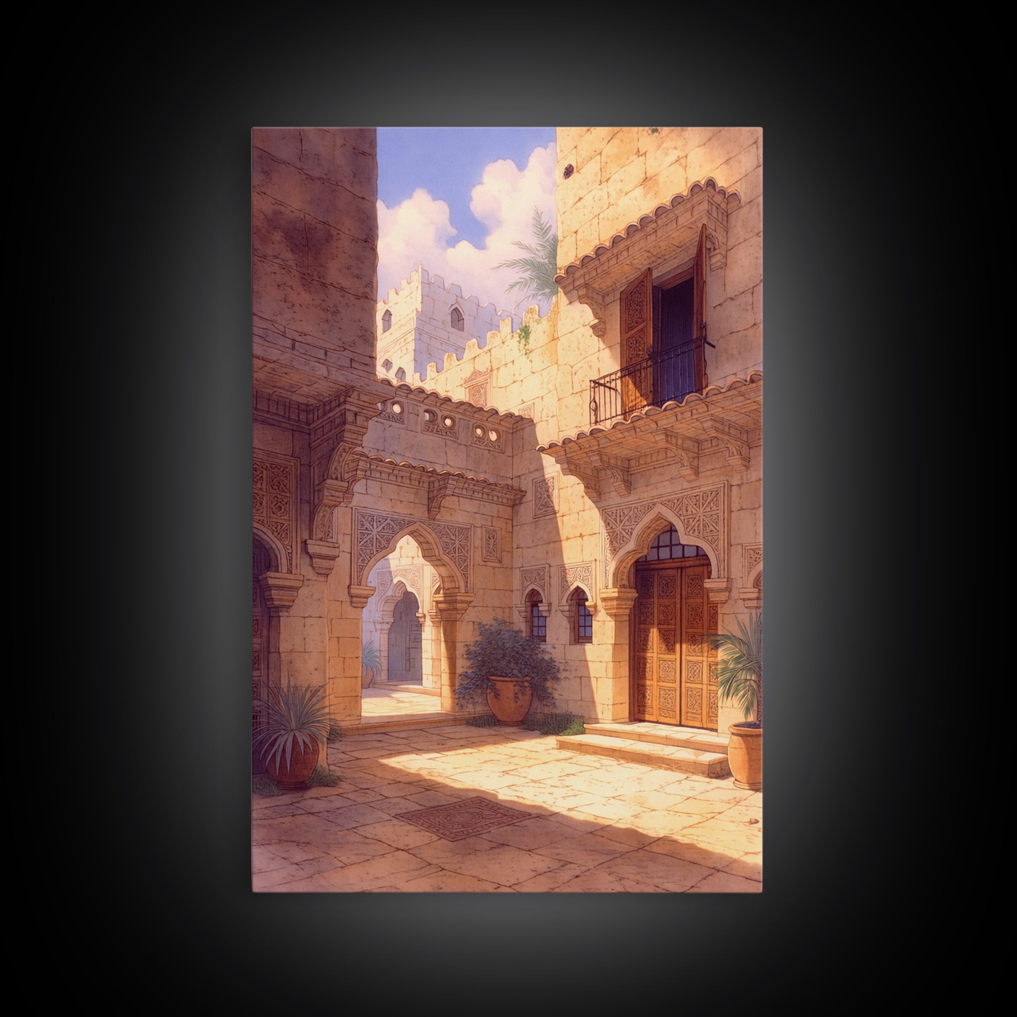 Golden African Palace Courtyard Wall Art, Arched Architecture, African Inspired, Luxury Art, Cultural Wall Decor, Home Decor Gift