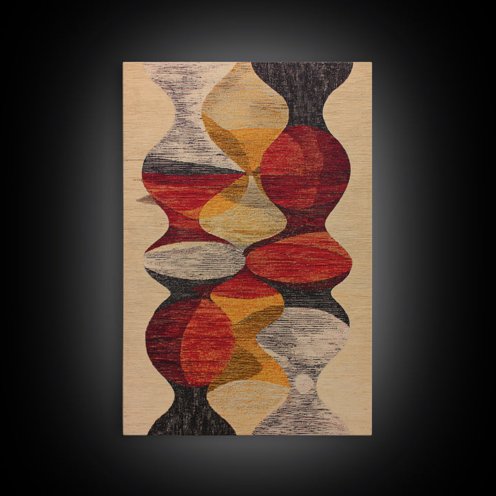 Earth Tone Abstract Textile Framed Canvas Print, African Fabric Inspired Geometric Wall Decor, Boho Minimalist Home Art Gift