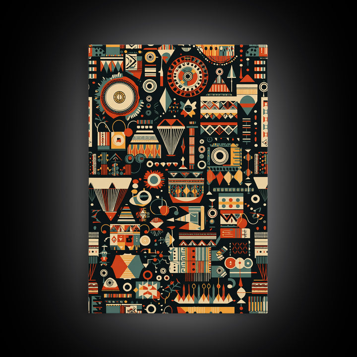 Vibrant African Tribal Symbols Canvas Print, Geometric Pattern Wall Art, Afrocentric Decor, Bold Cultural Home Gift Print