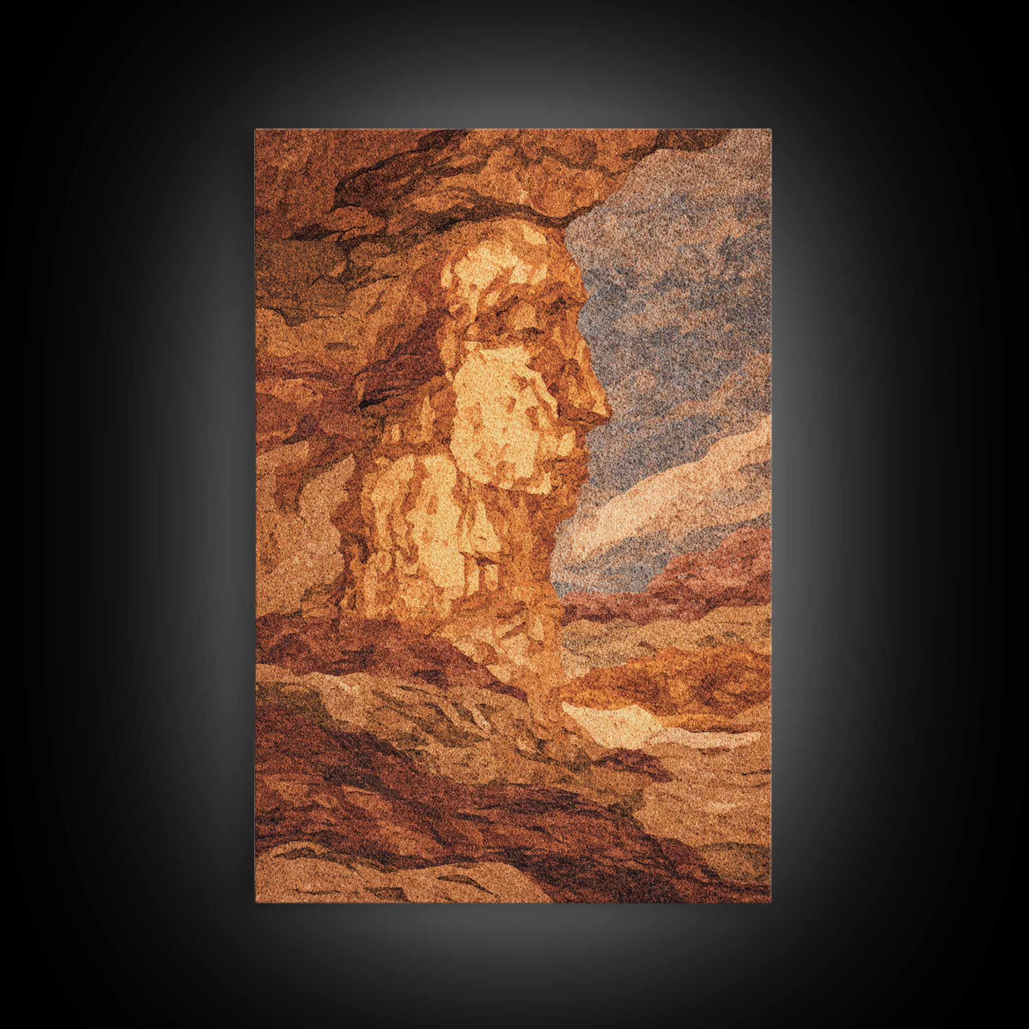 Ancient Sphinx Desert Profile Framed Canvas Print, African Egyptian Art, Terracotta Landscape Decor, Mystical Wall Art Gift