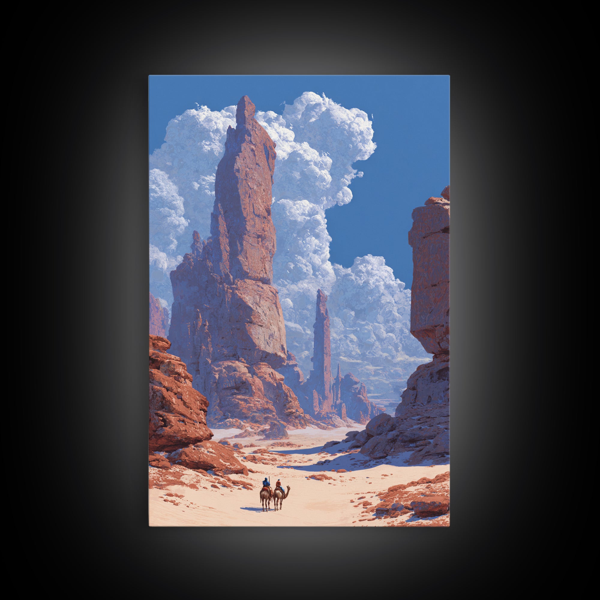 Red Desert Rock Spires With Tiny Riders Wall Art, African Landscape, Safari Art, Large Wall Art, Nature Scene Art, Office Decor