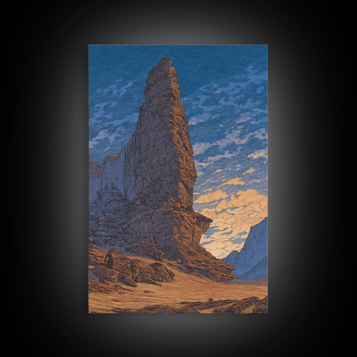 Towering Desert Monolith Under Blue Sky Wall Art, African Landscape, Modern Wall Art, Large Wall Art, Earth Tone Wall Art