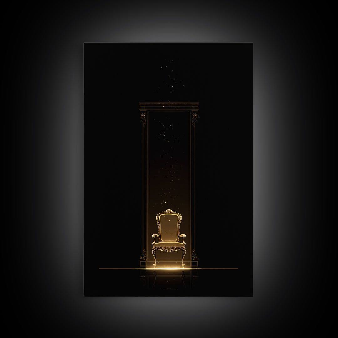 Glowing Golden Throne In Dark Portal Wall Art, Black And Gold Art, Luxury Canvas Art, Elegant Home Decor, Statement Wall Art