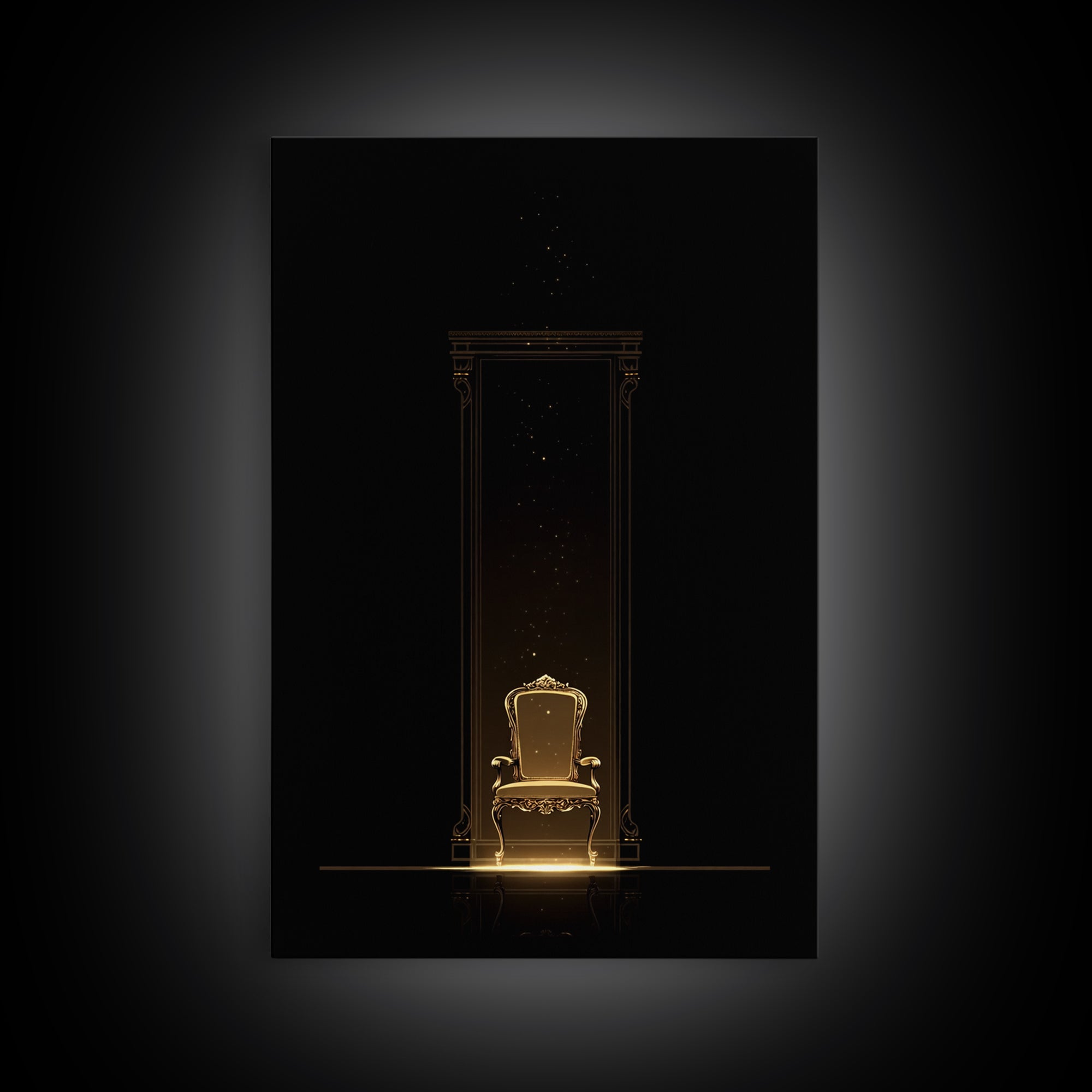 Glowing Golden Throne In Dark Portal Wall Art, Black And Gold Art, Luxury Canvas Art, Elegant Home Decor, Statement Wall Art
