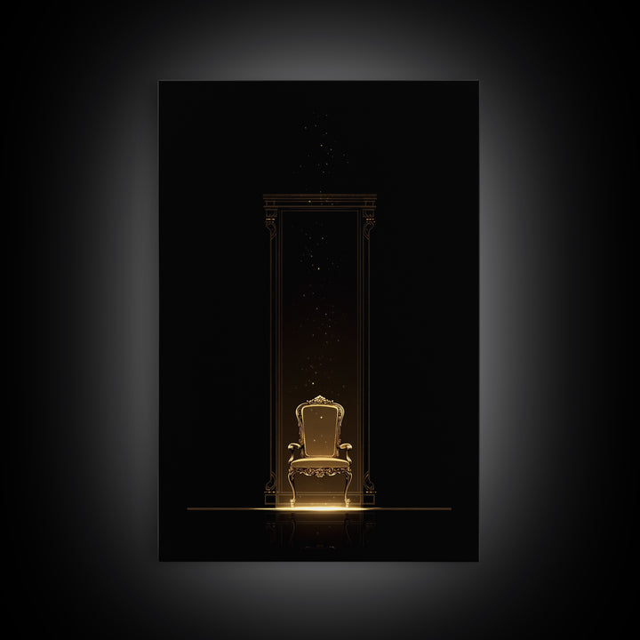 Glowing Golden Throne In Dark Portal Wall Art, Black And Gold Art, Luxury Canvas Art, Elegant Home Decor, Statement Wall Art