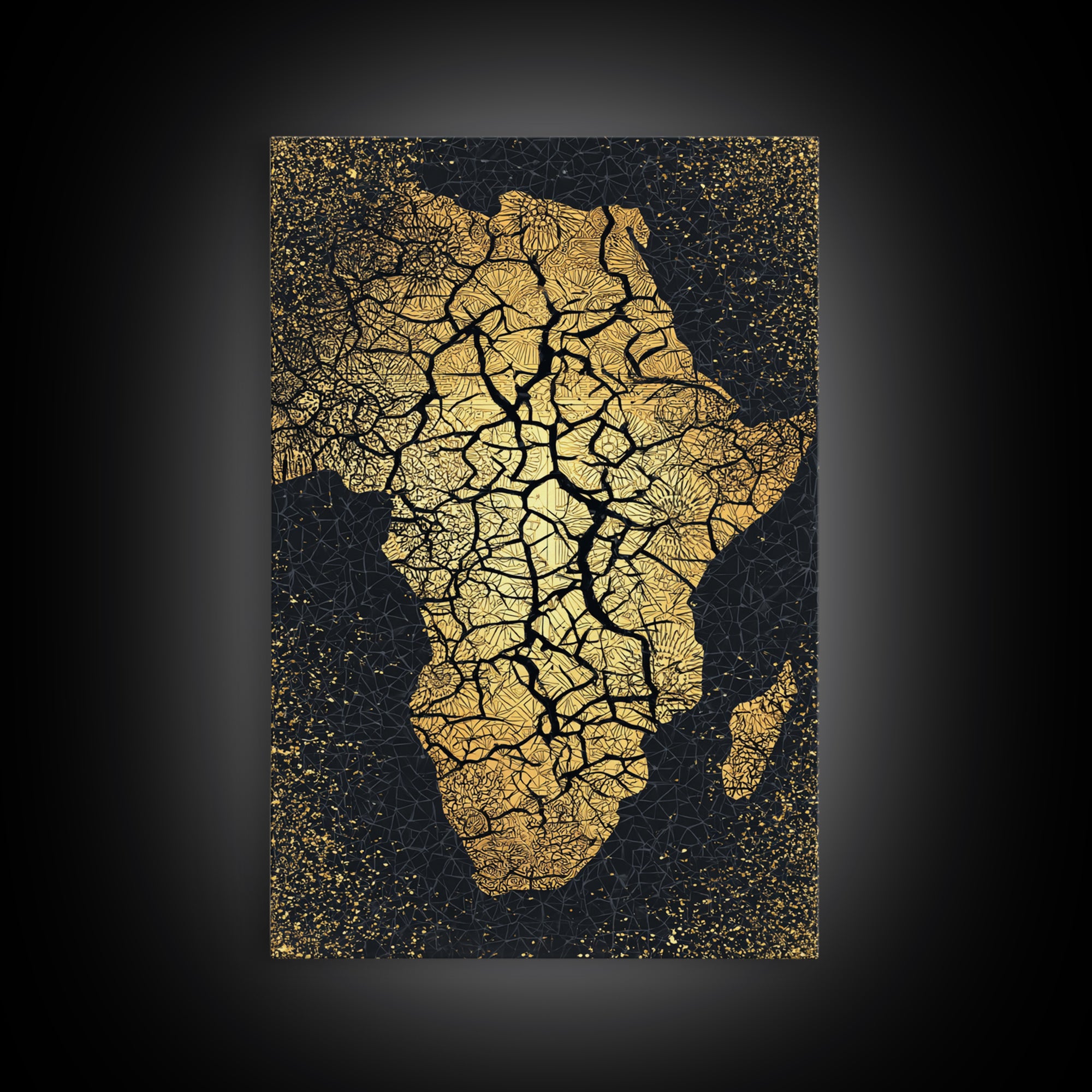 Cracked Gold Africa Silhouette Wall Art, Black Tree Root Canvas Print, African Landscape Decor, Motherland Artwork Gift Idea