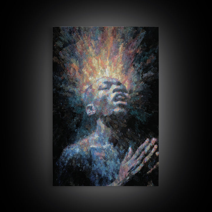 Praying Black Man With Radiant Spirit Framed Canvas Print, African American Art, Afrocentric Wall Decor, Meditation Gift