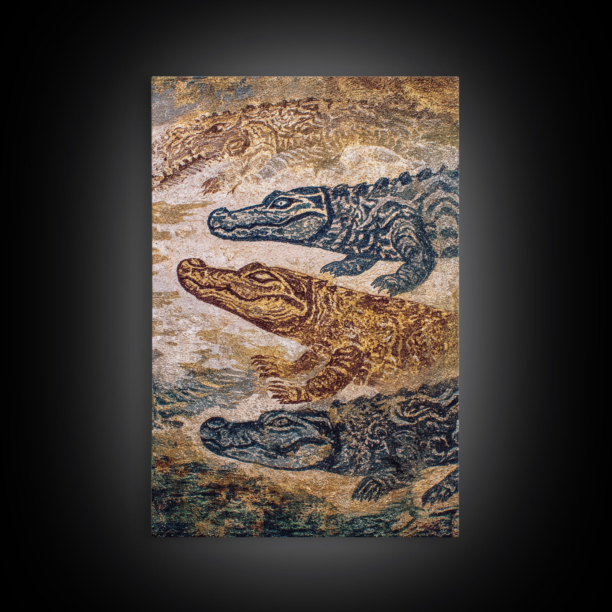 Swimming Crocodiles In Earth Tone Water Wall Art, African Safari Art Print, Reptile Wildlife Decor, Rustic Home Decor Gift