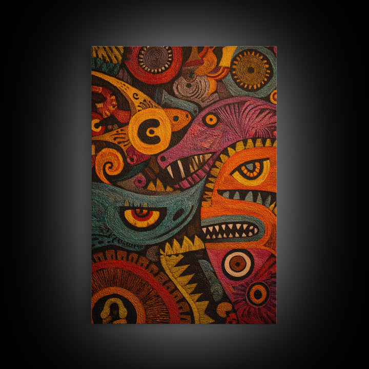 Colorful Tribal Spirit Mask Canvas Print, African Abstract Art, Bold Ethnic Wall Decor, Modern Afrocentric Statement Gift