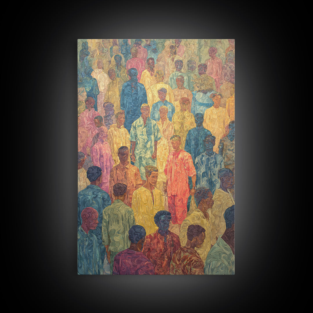 Pastel African Crowd Portrait Wall Art, Cultural Art Print, Black People Decor, Modern Diaspora Canvas For Office And Home