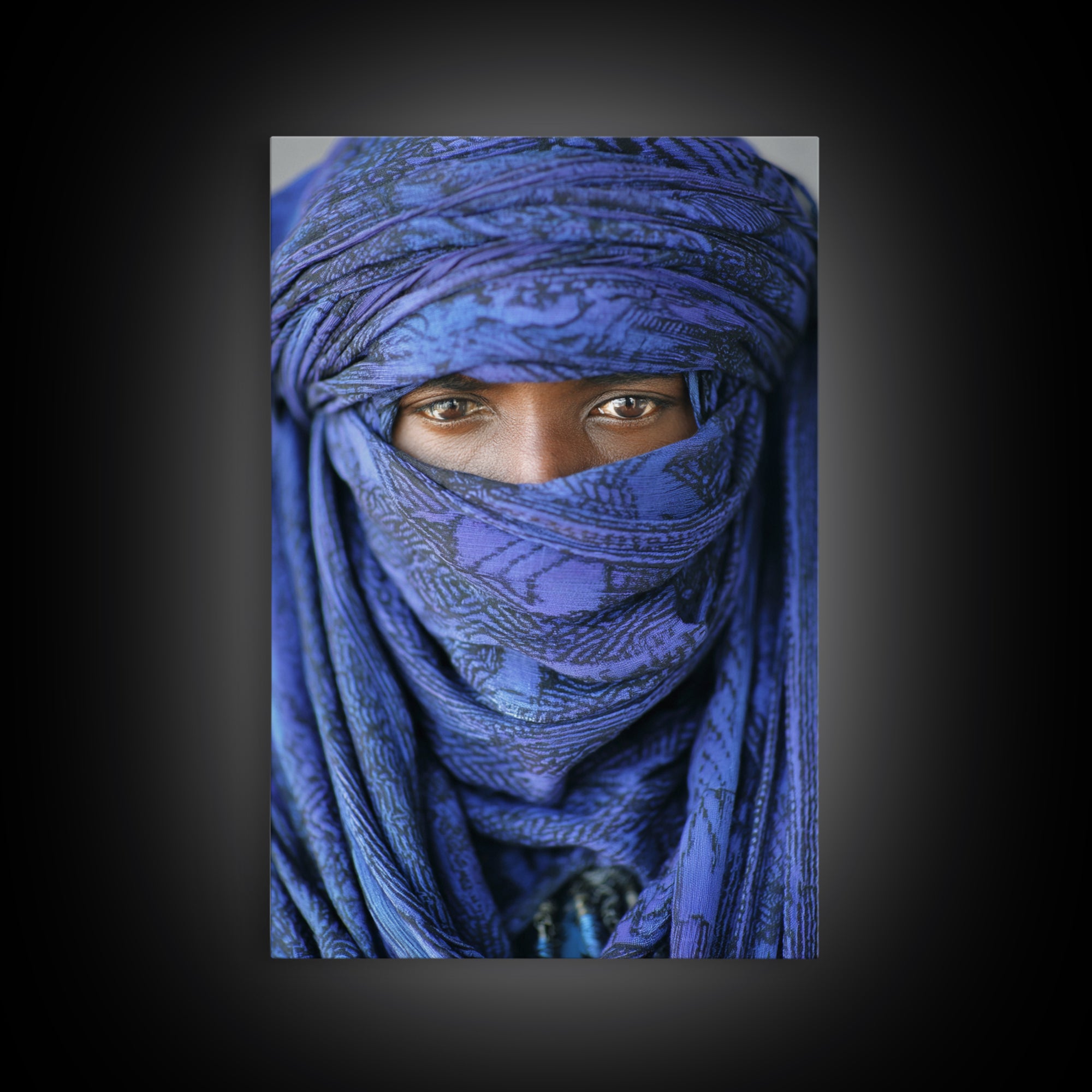 Indigo Tuareg Veiled Eyes Portrait Wall Art, African Wall Art, Blue Desert Nomad Decor, Afrocentric Canvas Print Gift For Home