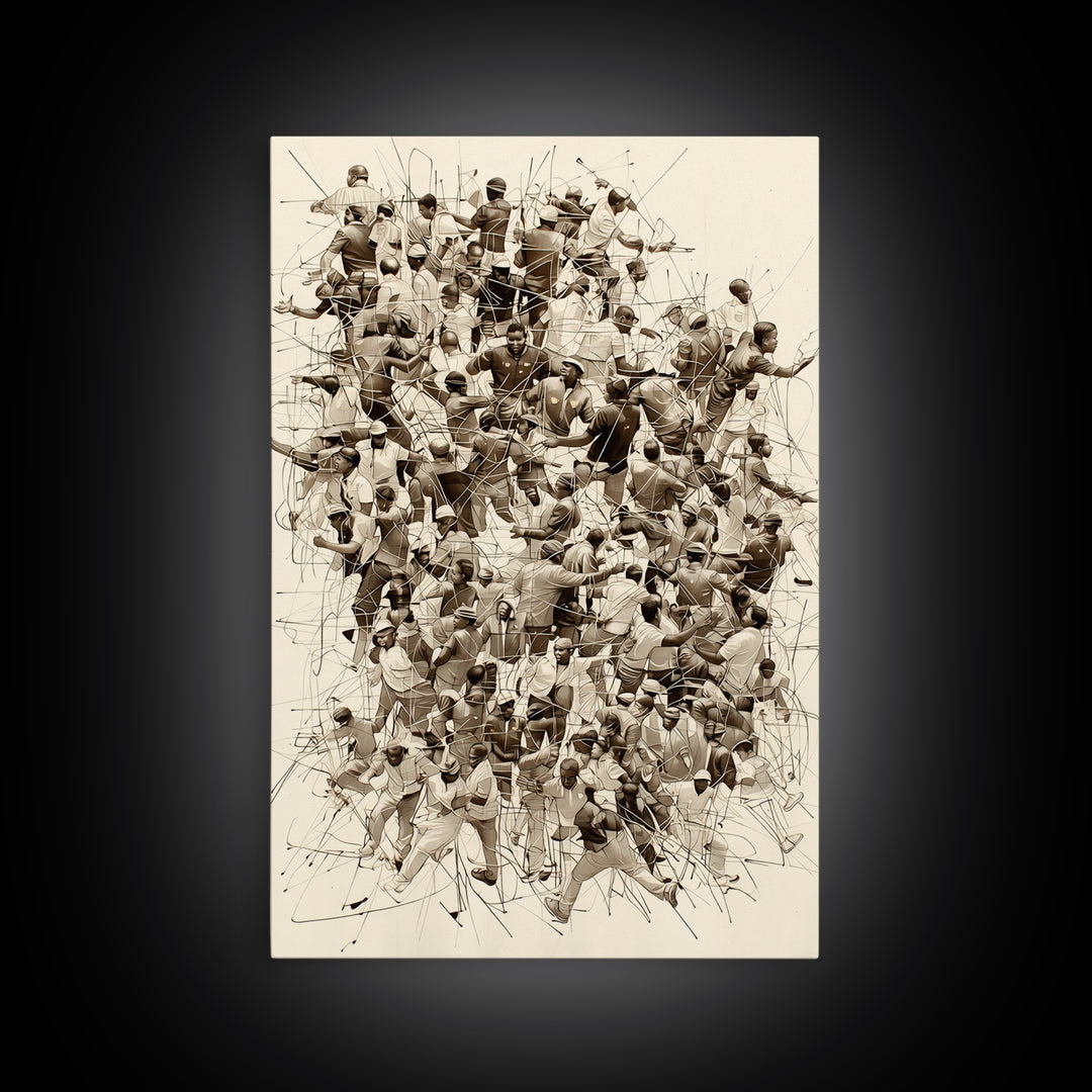 Sepia Community Crowd Collage Framed Canvas Print, African American Art, Black Culture Wall Decor, Contemporary Office Art