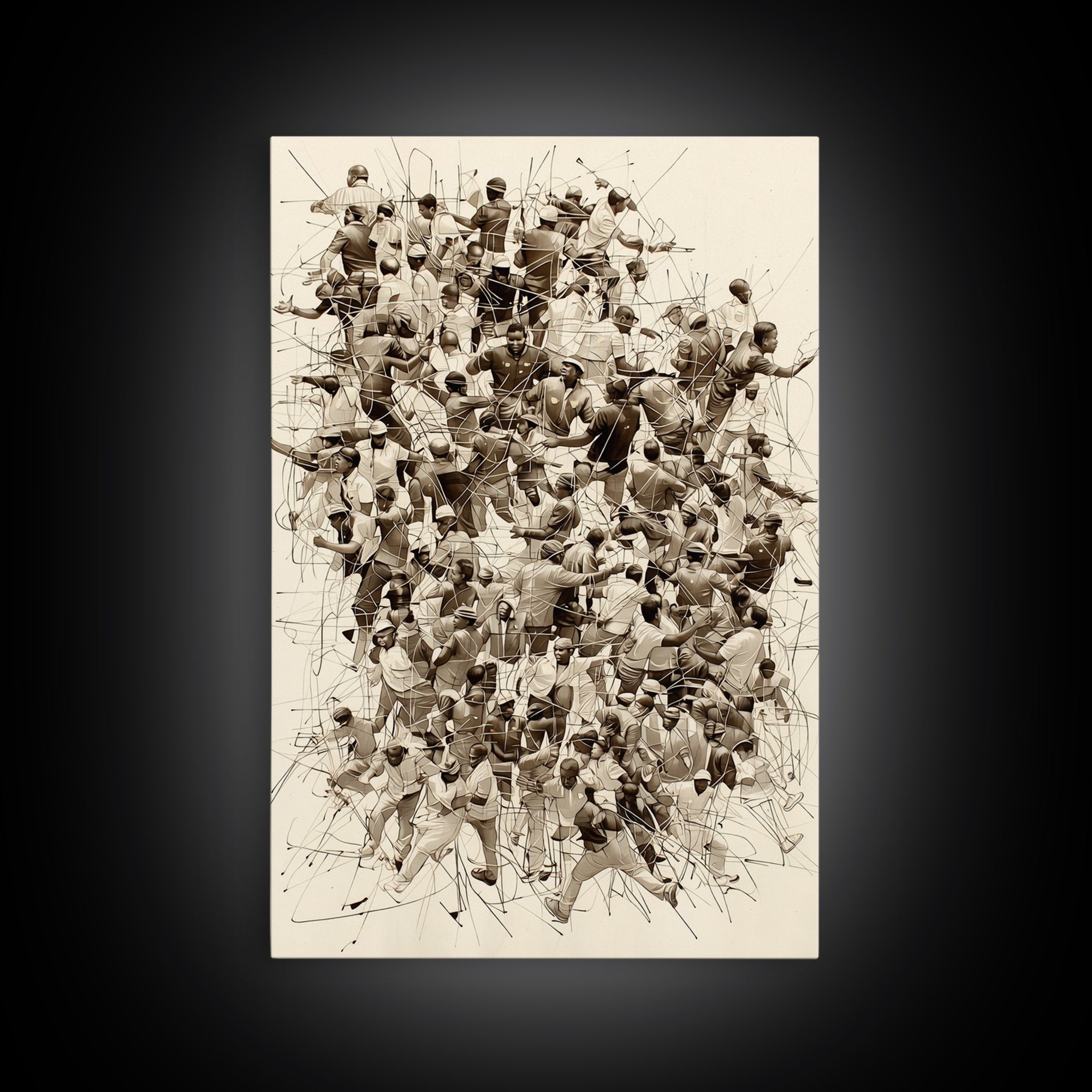 Sepia Community Crowd Collage Framed Canvas Print, African American Art, Black Culture Wall Decor, Contemporary Office Art
