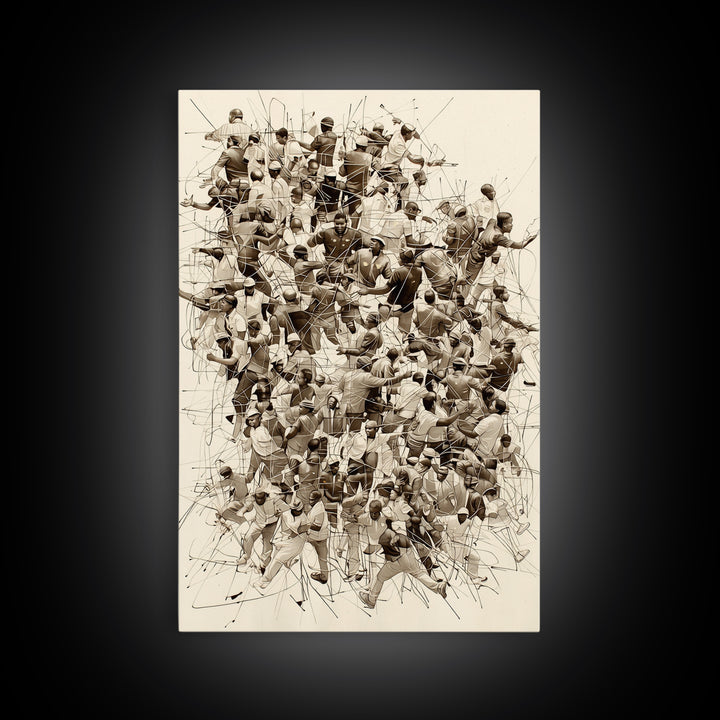 Sepia Community Crowd Collage Framed Canvas Print, African American Art, Black Culture Wall Decor, Contemporary Office Art
