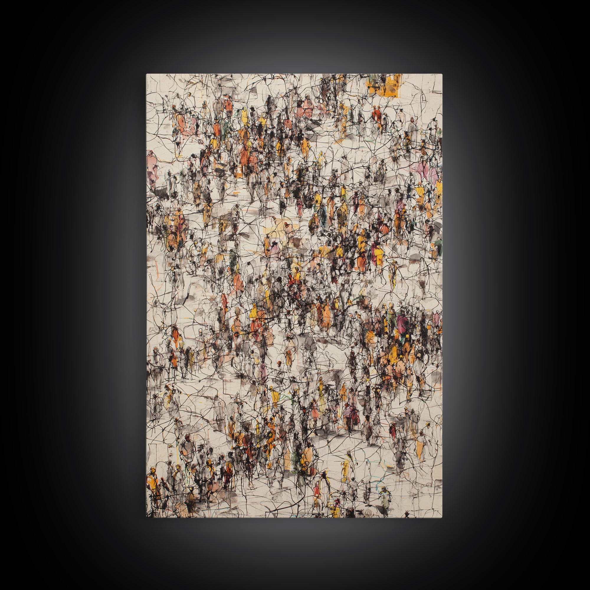 Busy Urban Crowd Abstract Canvas Print, Orange And Black City People Scene, Contemporary Wall Decor, Modern Office Art Gift