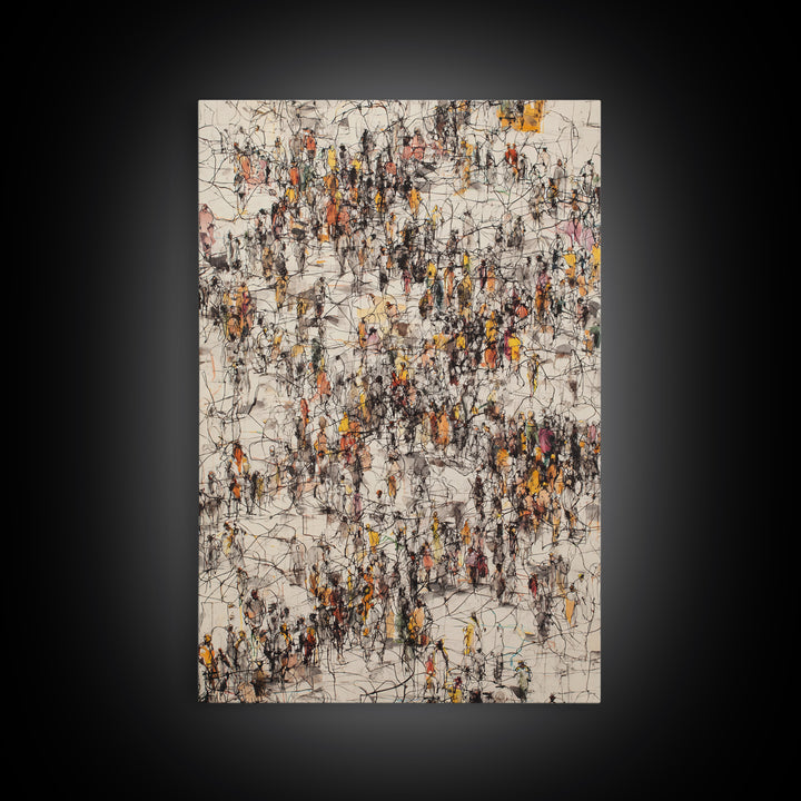 Busy Urban Crowd Abstract Canvas Print, Orange And Black City People Scene, Contemporary Wall Decor, Modern Office Art Gift