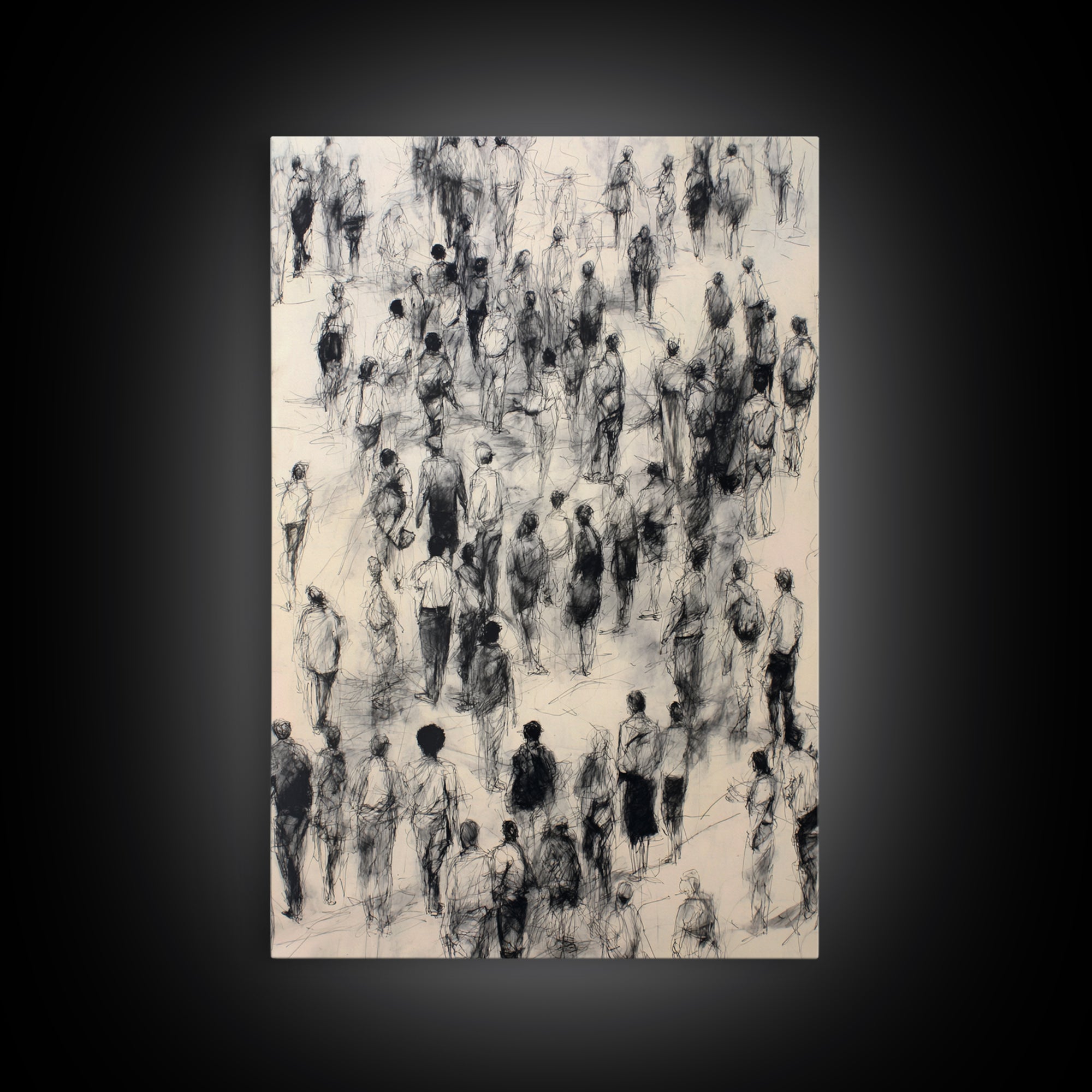 Monochrome Walking Crowd Wall Art, Black And White Figurative Sketch, Minimalist People Decor, Modern Office Art Print Gift