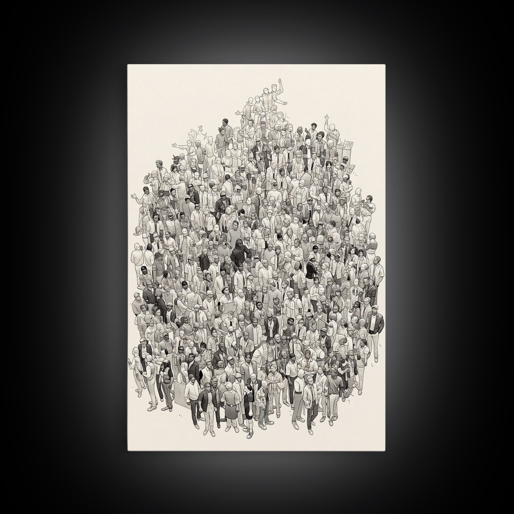 Large Community Crowd Drawing Wall Art, African American People Portrait, Minimalist Line Art Print, Cultural Home Decor