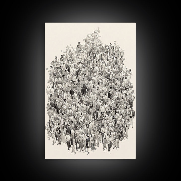 Large Community Crowd Drawing Wall Art, African American People Portrait, Minimalist Line Art Print, Cultural Home Decor