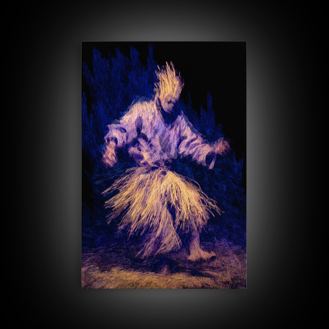 Blue And Gold African Dancer Framed Canvas Print, Ceremonial Movement Portrait, Afrocentric Wall Decor, Cultural Art Gift