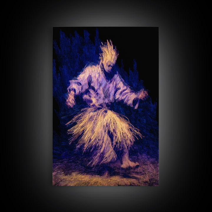 Blue And Gold African Dancer Framed Canvas Print, Ceremonial Movement Portrait, Afrocentric Wall Decor, Cultural Art Gift
