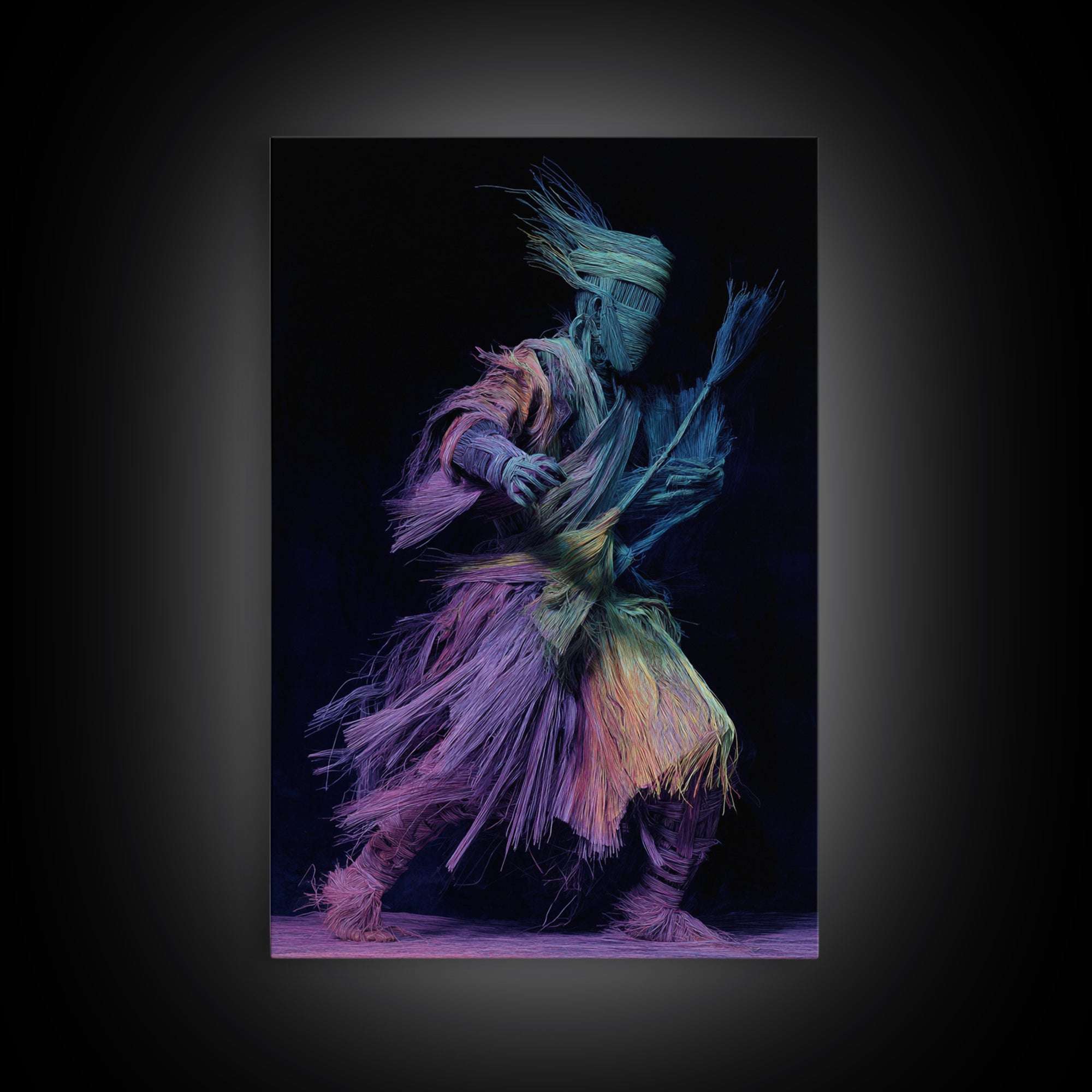 Masked Raffia Dancer In Neon Threads, African Wall Art, Tribal Dance Decor, Afrocentric Culture Print, Bold Home Decor Gift