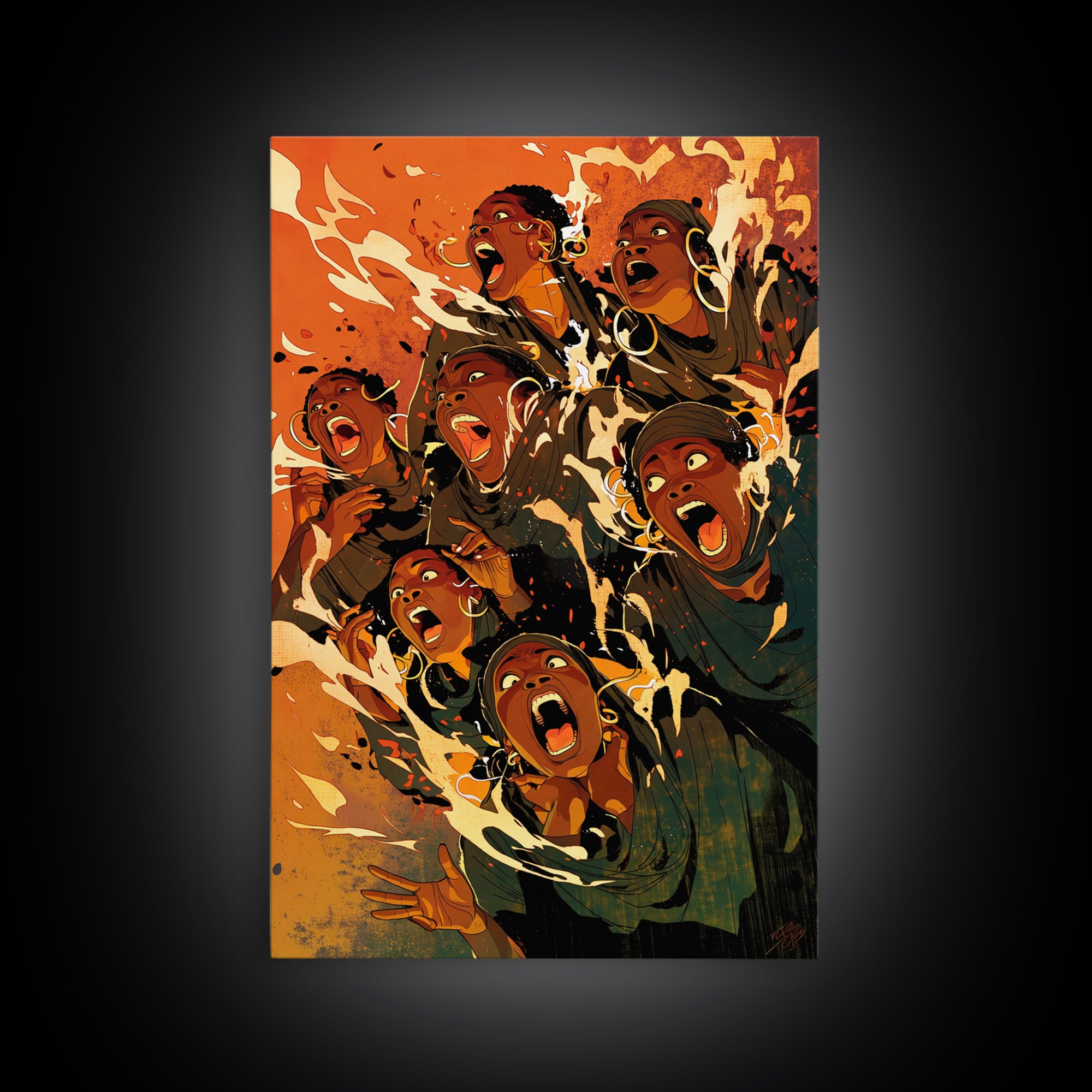 Expressive Singing Women With Orange Splash, Wall Art, Black Women Art, Afrocentric Poster, Bold Comic Style Home Decor Gift