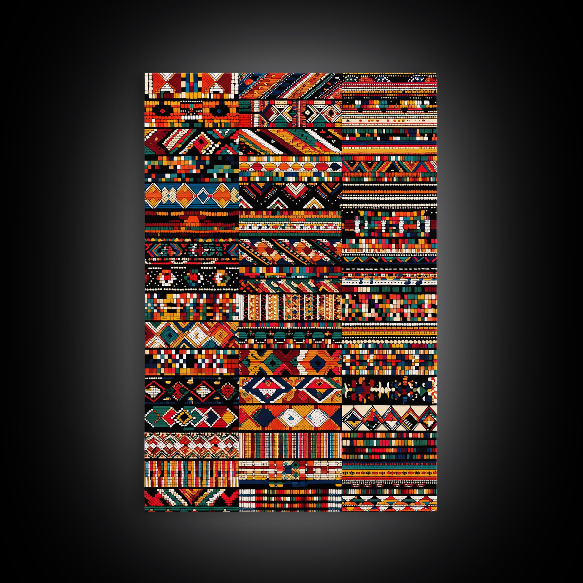 African Textile Mosaic Wall Art, Colorful Tribal Patterns Canvas Print, Ankara Fabric Collage, Afrocentric Home Decor Gift