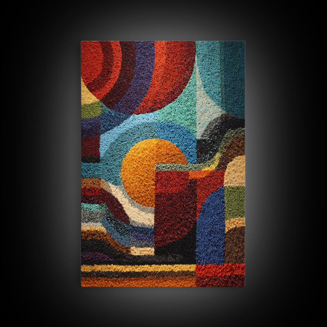 Colorful Textured Geometric Abstract Circles Wall Art, African Inspired Modern Canvas Decor, Bold Boho Living Room Art Print