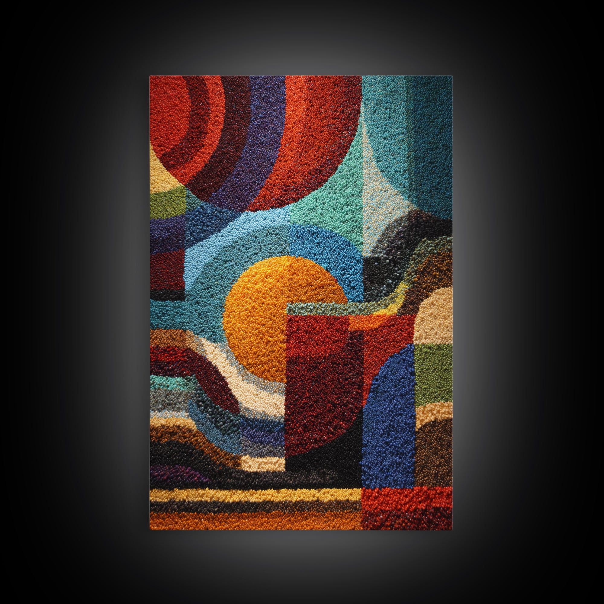 Colorful Textured Geometric Abstract Circles Wall Art, African Inspired Modern Canvas Decor, Bold Boho Living Room Art Print