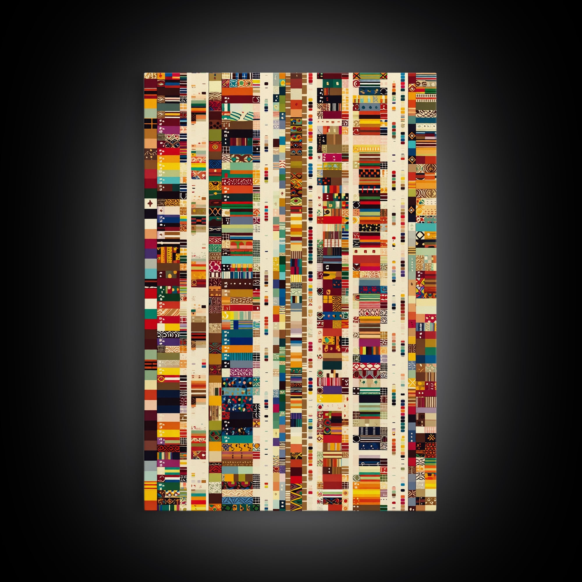 Pan African Textile Mosaic Strips Wall Art, Colorful African Fabric Patterns Canvas Print, Cultural Boho Home Decor Gift