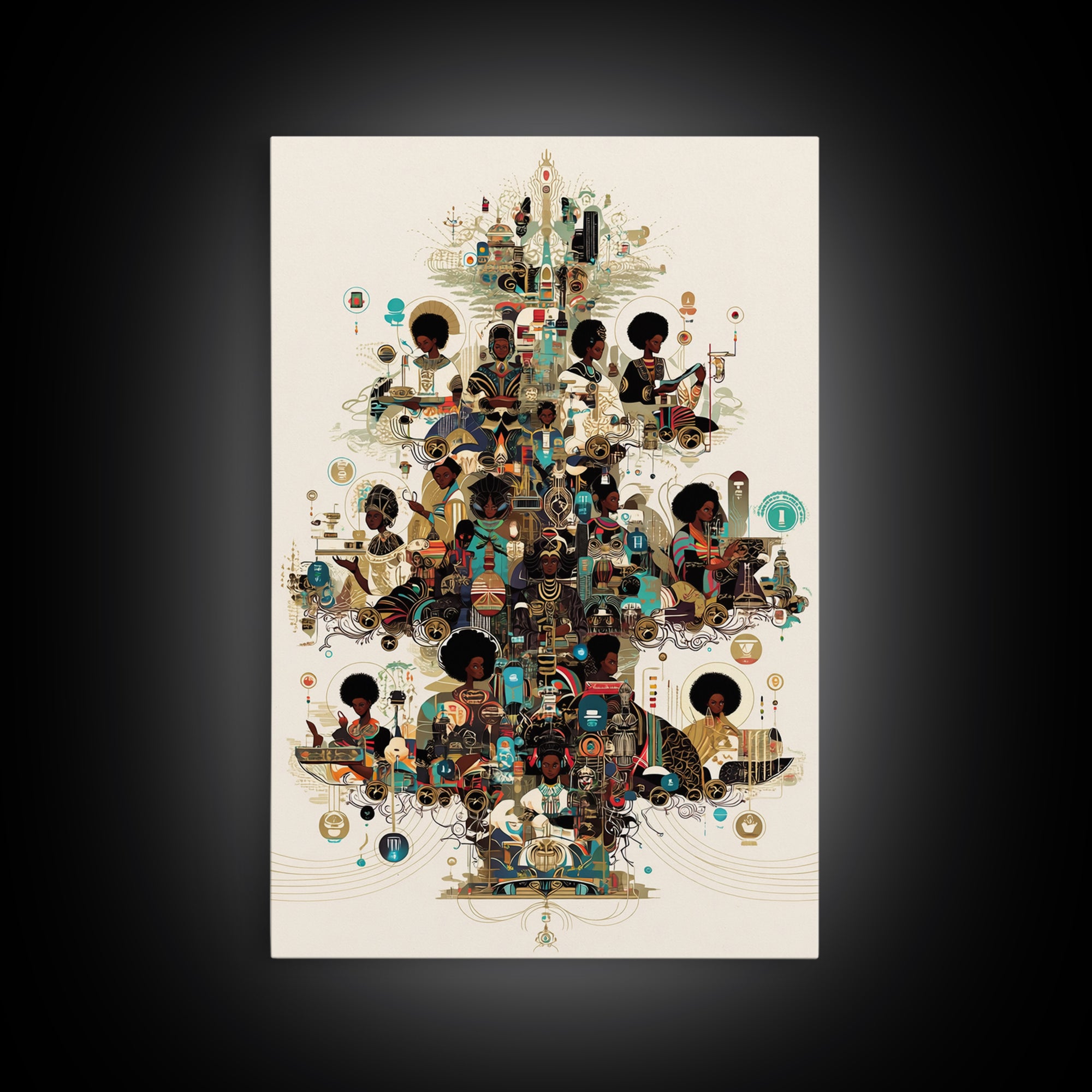 Afrofuturist Black Women Community Collage Wall Art, African American Art Print, Tech Culture Afrocentric Home Decor Gift