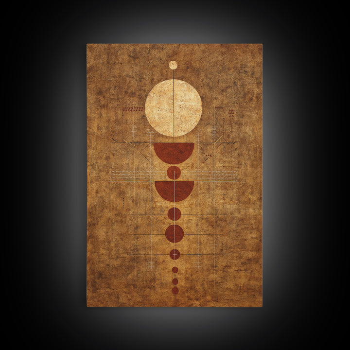 Earthy Geometric Circles Abstract Wall Art, Terracotta African Inspired Canvas Print, Mid Century Modern Home Decor For Living Room