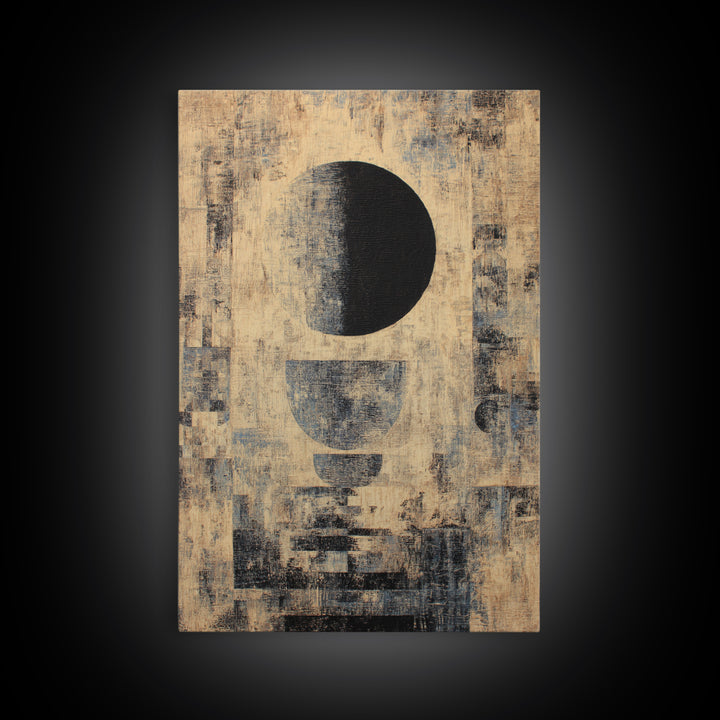 Textured Beige Black Geometric Abstract Wall Art, Modern African Inspired Canvas Decor, Minimalist Earth Tone Home Decor