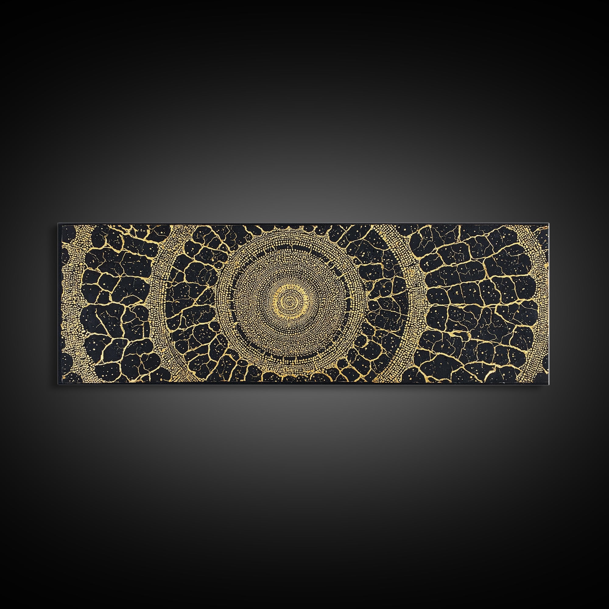 Black Gold Tribal Circle Canvas Print, African Abstract Pattern Wall Decor, Luxury Boho Textured Home Decor Gift For Living Room