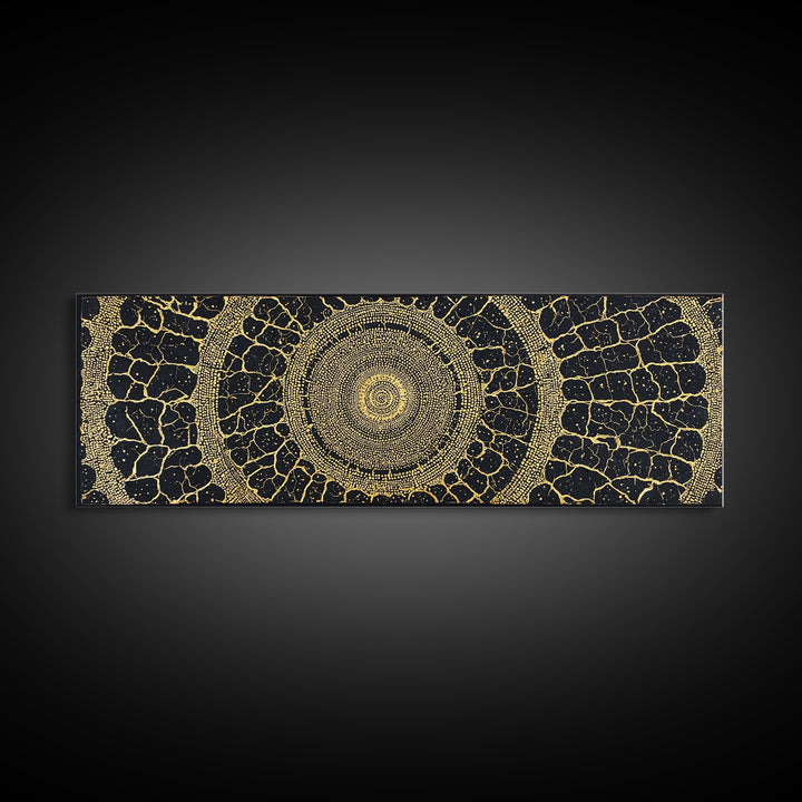 Black Gold Tribal Circle Canvas Print, African Abstract Pattern Wall Decor, Luxury Boho Textured Home Decor Gift For Living Room