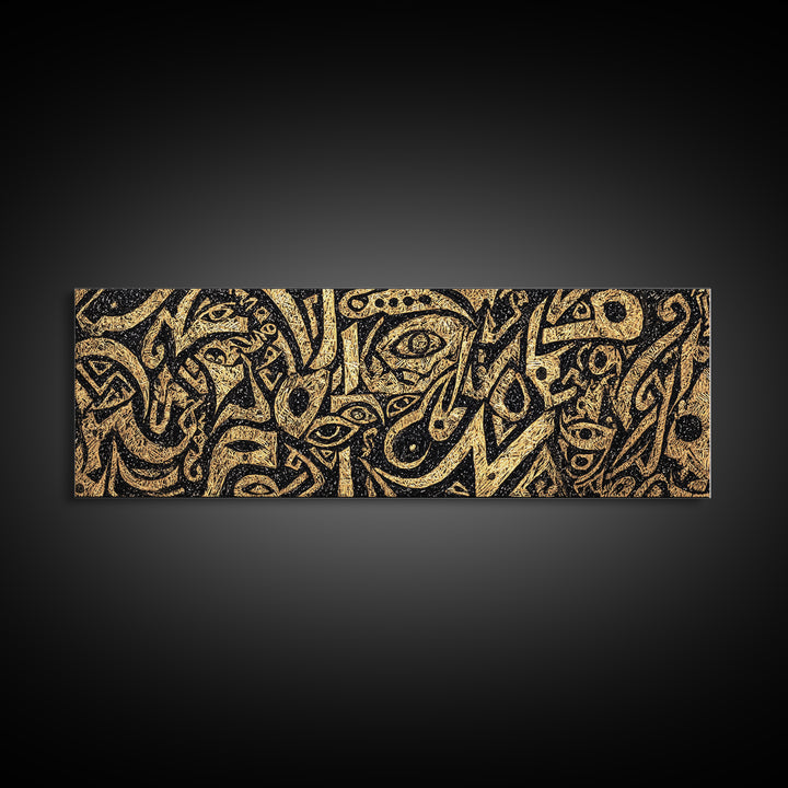 Gold Tribal Faces Abstract Wall Art, African Mask Art, Afrocentric Decor, Black And Gold Design, Bold Cultural Canvas Print
