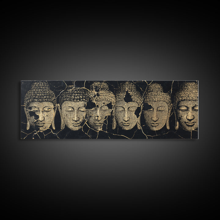 Serene Gold African Mask Wall Art, Tribal Face Portraits, Black Gold Canvas Print, Cultural Home Decor, Elegant Black Art