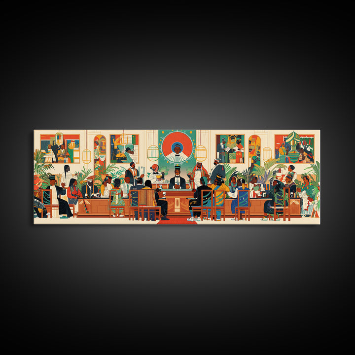 African Community Courtroom Wall Art, Modern African Art, Black Culture Canvas Print, Vibrant Statement Office Decor Gift