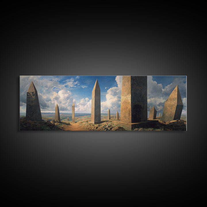 Ancient Desert Obelisks Wall Art, African Egyptian Art, Monument Landscape Canvas Print, Earth Tone Living Room Decor Gift