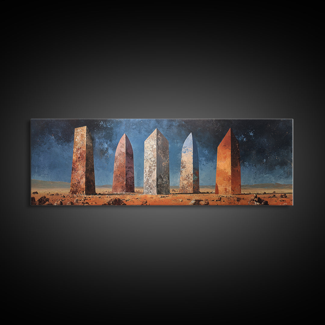 Rustic Desert Monoliths Wall Art, African Egyptian Art, Earth Tone Obelisk Canvas Print, Modern Living Room Southwestern Decor