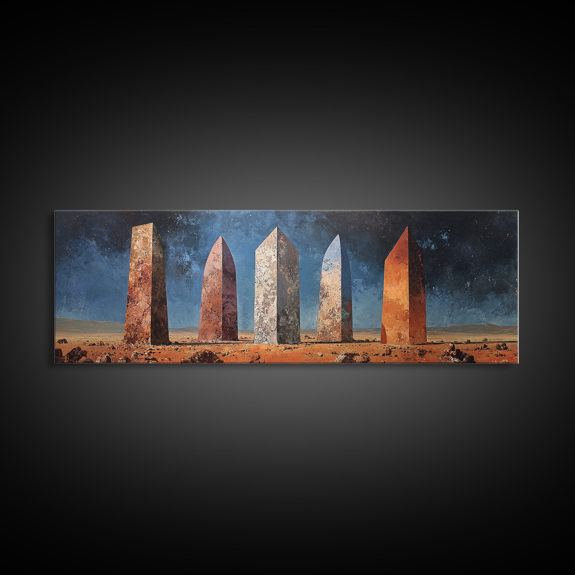Rustic Desert Monoliths Wall Art, African Egyptian Art, Earth Tone Obelisk Canvas Print, Modern Living Room Southwestern Decor