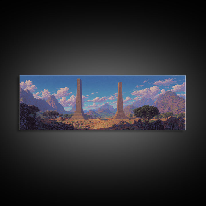 Twin Obelisks In Mountain Valley Framed Canvas Print, African Landscape, Africa Art Print, Statement Wall Art, Home Decor Gift